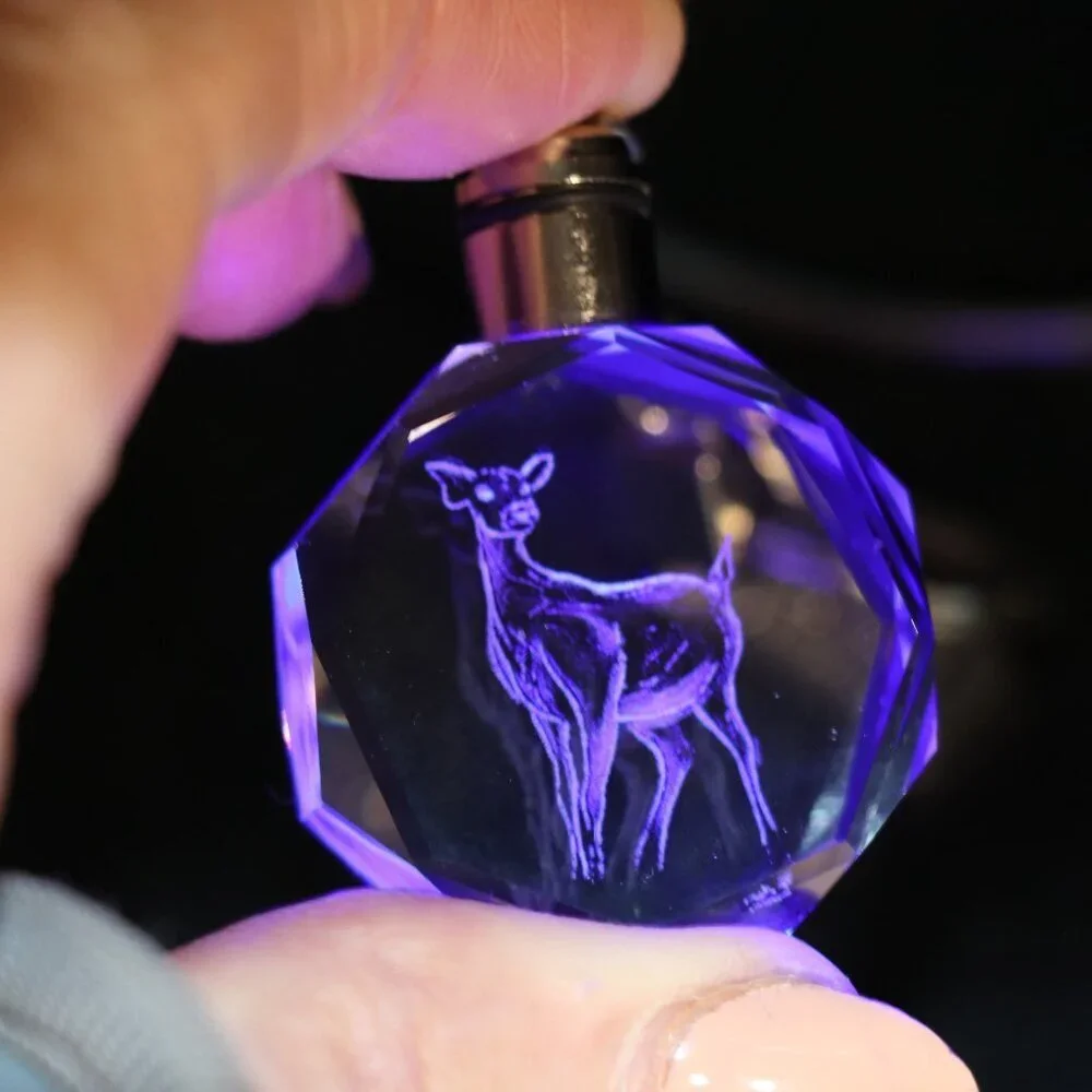 Vintage Harry Potter Transparent Glass With Laser Etched Deer Light Up Keychain